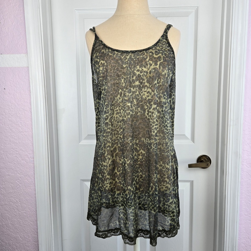 Victoria's Secret Vtg Babydoll Nightgown Y2K Slip Green Leopard Size L‎ USA